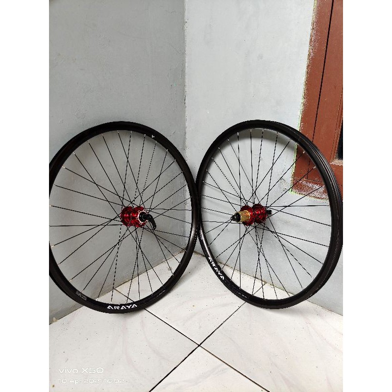 wheelset sepeda MTB ukuran 27.5 merk araya dan syte mix hub free hub pacific 405