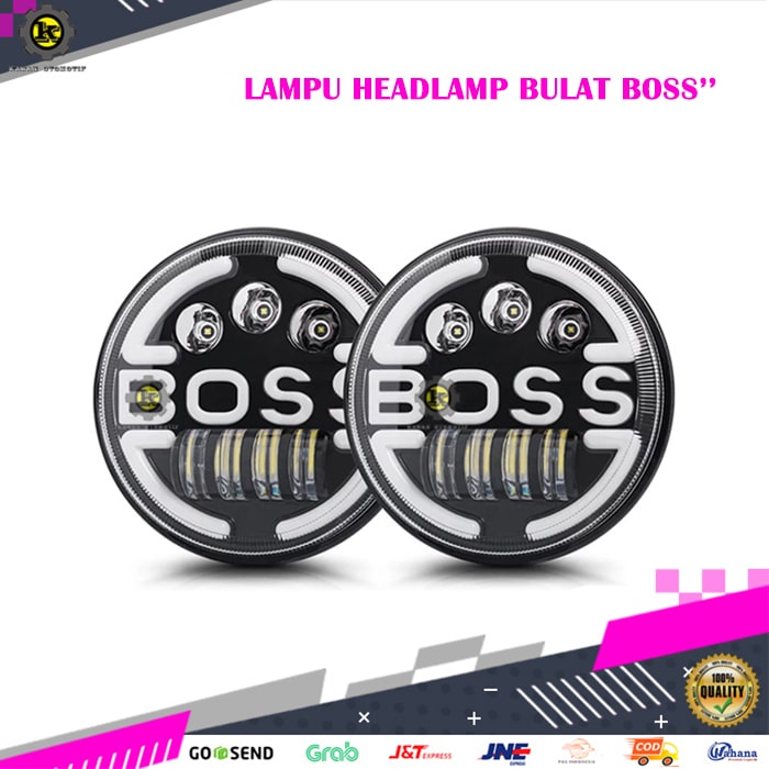 Lampu Led Headlamp Hadlamp Utama Bulat Sorot Kabut Depan Boss Variasi Mobil Jeep Rubicon 7 inchi