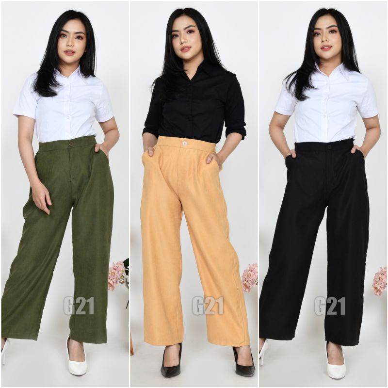 Celana Kulot Panjang Wanita Hitam Model Pinggang Karet Belakang Murah Good Quality Celana Kulot Wanita Celana Panjang Wanita Kulot Celana Panjang Cewek