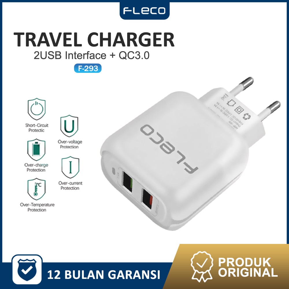 Quick Charger Adaptor 3.0A 2 USB Charger Portable Multifunction Travel Charger F-293 FLECO FREE kabel