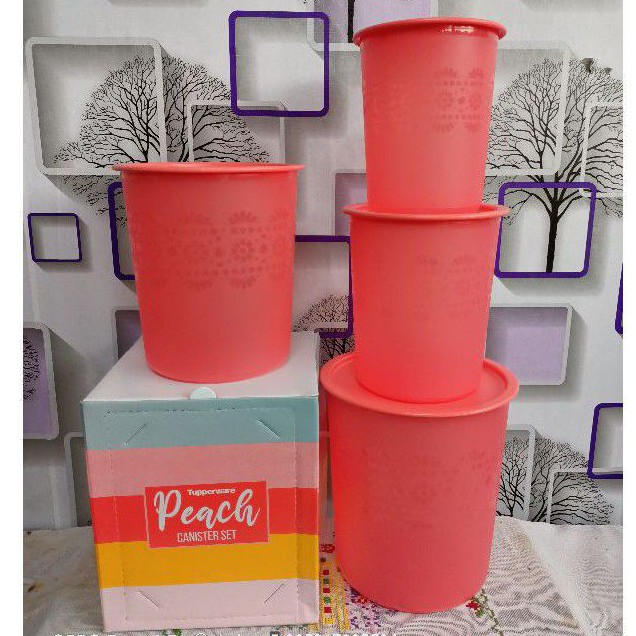 Toples peach canister / raya canister  tupperware set with gift  box ( 4 pcs )