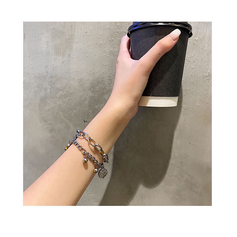 Titanium baja double-layer koin gelang wanita online influencer in dingin gaya hip hop pasang keren