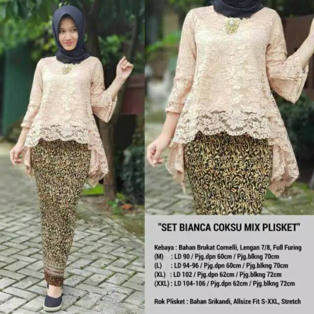 Kebaya brokat bawahan rok plisket ukuran XL