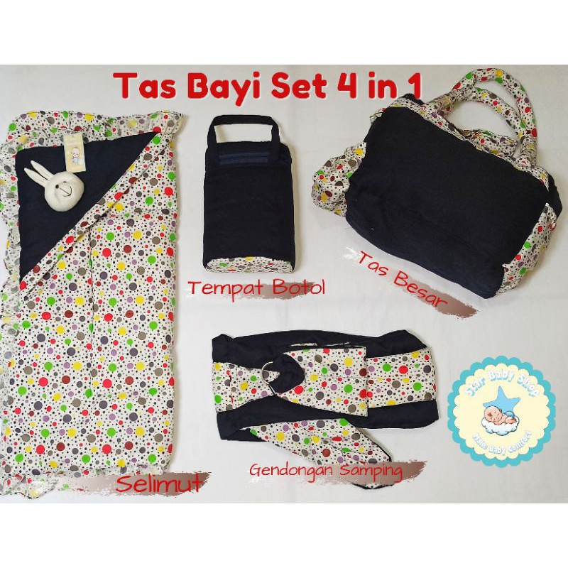 Tas Bayi Set 4 in 1 Polkadot/Perlengkapan Bayi