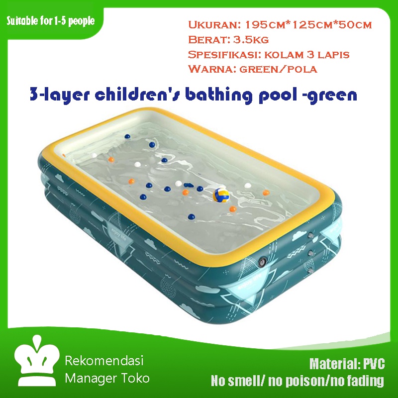 Kolam Renang Karet Kolam Renang Anak jumbo Kolam Anak untuk berenang warna green 195cm*125cm*50cm