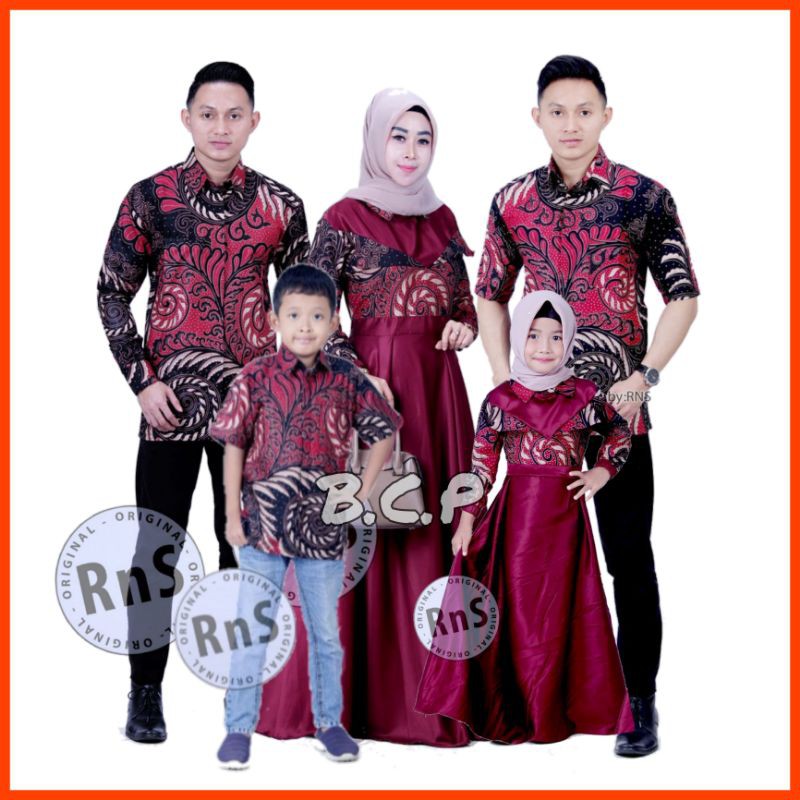 Couple Batik Seragam Keluarga Motif Puser Merah 2197 Katun Mix Velvet Premium Ori Bcp