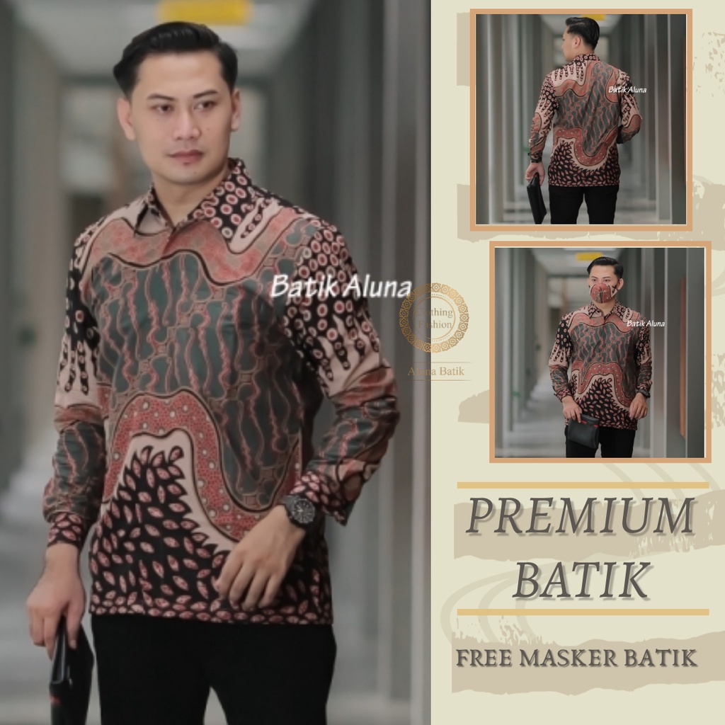 batik kemeja pria lengan panjang cowok modern premium fre masker batik 030