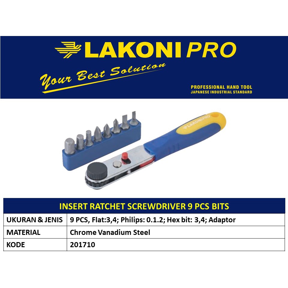 LakoniPro / Jetjotools 201710 Gagang Pegangan Obeng Ratchet dengan 9 mata Obeng LAKONI PRO