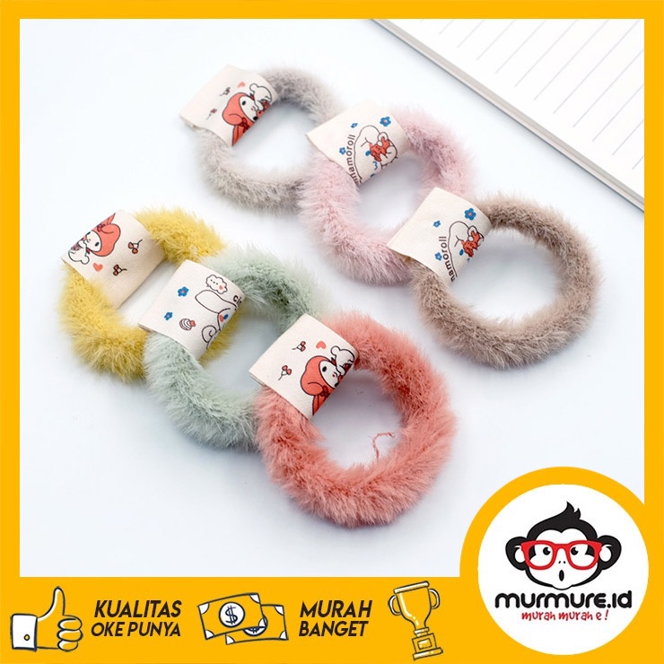 MURMURE.ID | IKAT RAMBUT BULU TAG KARTUN LEMBUT SCRUNCHIE BULU KARET CEPOL WANITA RASFUR ALA KOREA H
