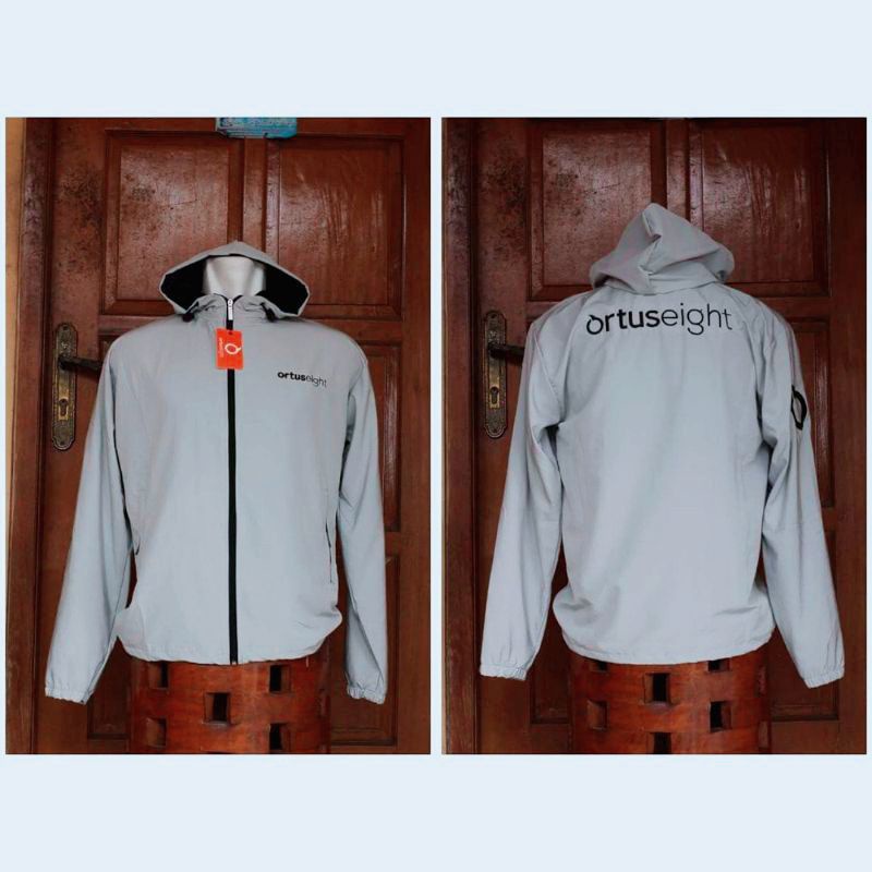 Jaket parasut ortuseight /jaket ortus sport running & casual premium pria/wanita100%-Abu list hitam