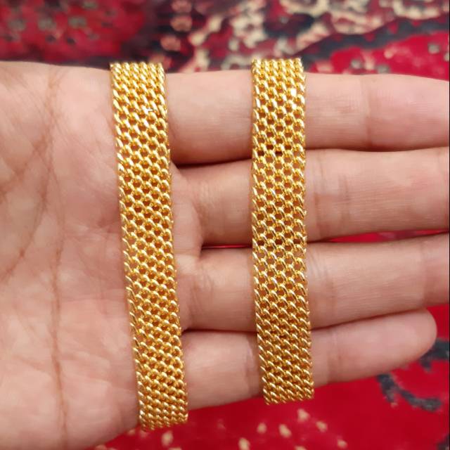 Perhiasan Gelang Rajut Tipis Lapis Emas 24K