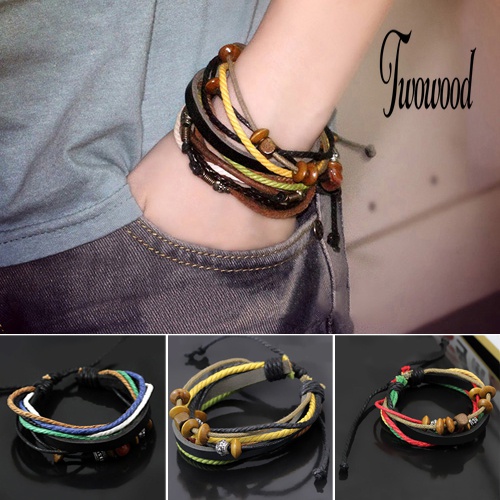 1pc Gelang Tali Rantai Manik-Manik Multilayer Bahan Kulit Imitasi Untuk Unisex Charms