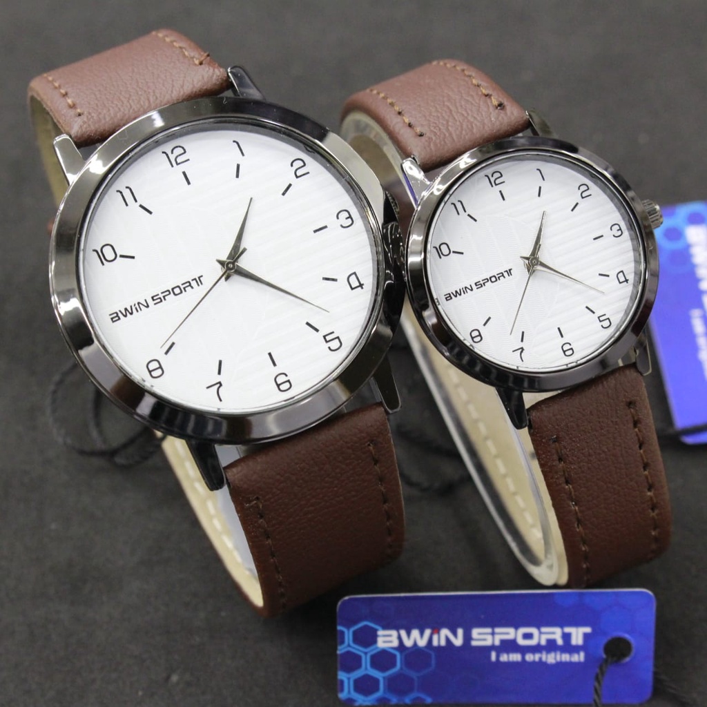 JAM TANGAN CEWEK/COWOK/COUPLE AWINSPORT LEATHER STRAP/COUPLE SERIES/