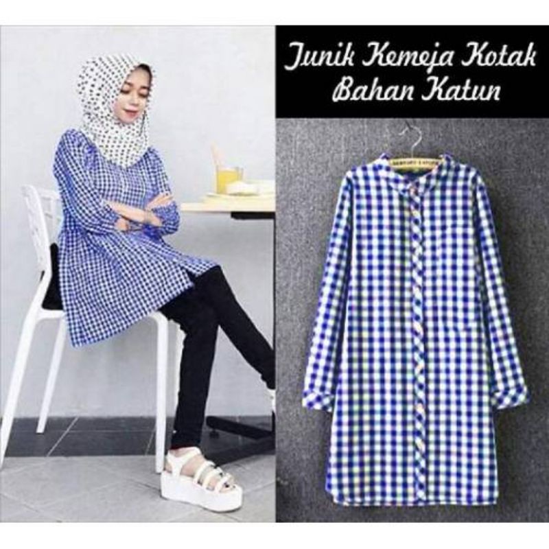 Junix kotak Tunik wanita bahan motif kotak warna Tunik muslim pakaian muslim Atasan muslim wanita Fa