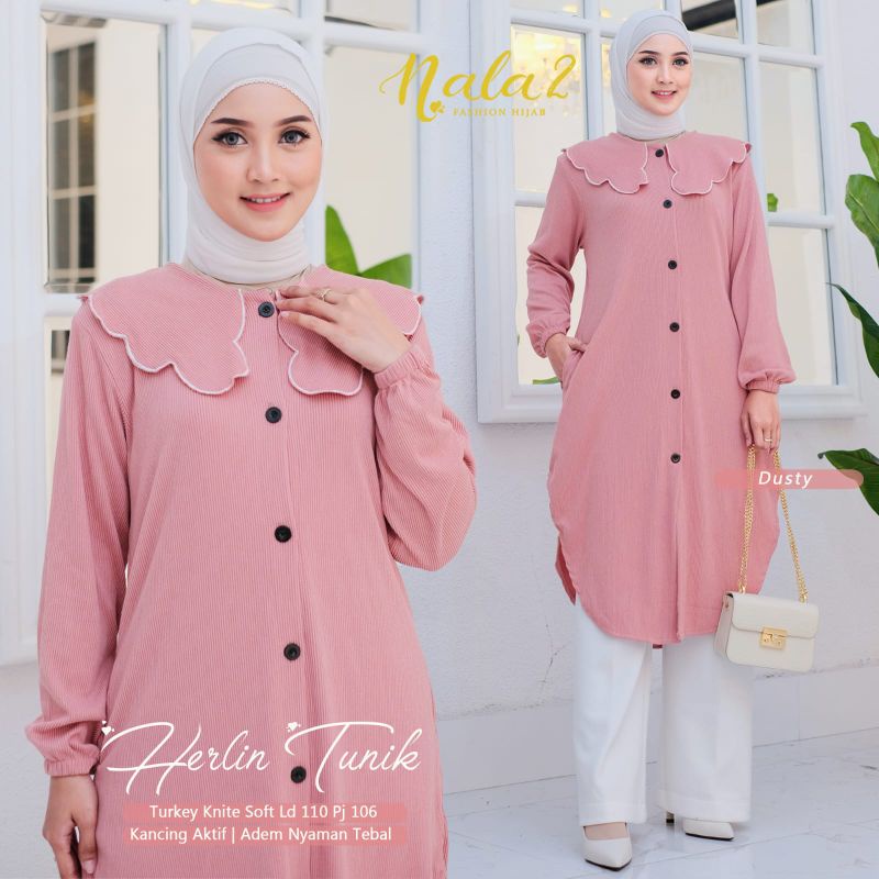 TUNIK HERLIN NALA & GAMIS MAXY JUMBO BAHAN CALVIN JEANS ORI (REDEA)