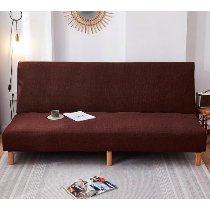 Plain Elastic Sofa Bed Cover / Sarung Tutup Sofa Bed Elastis Polos - M, Coffee Grid