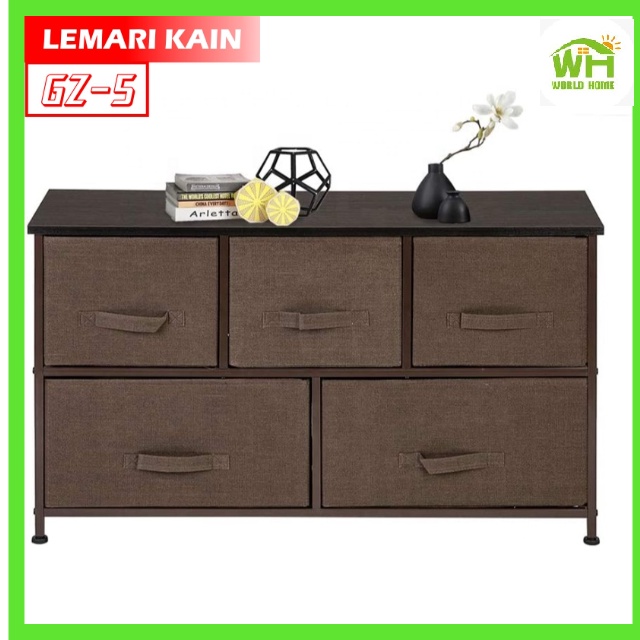 Lemari TV 2 Tingkat 5 Laci Kain Linen Lemari Sisi Ranjang Lemari Portable GZ-5 Worldhome66