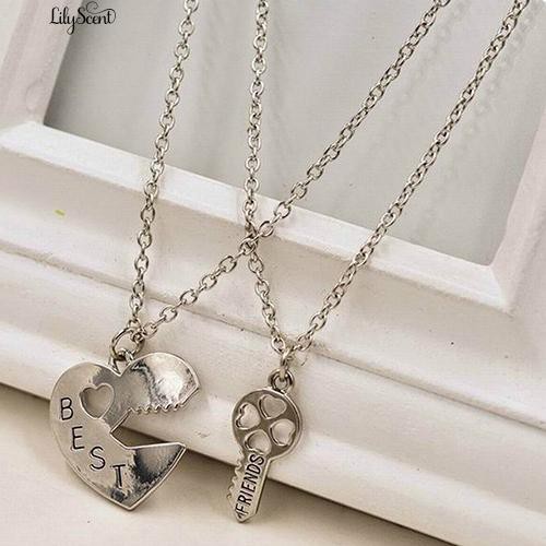 2 Pcs / Set Cinta Hati Kunci Surat BFF Best Friend Diukir Kalung Hadiah