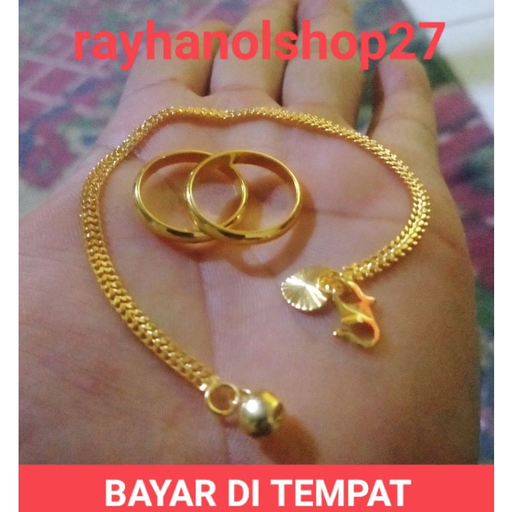 Gelang Tangan Rantai tikar free cincin 1 dan 2 lapis emas 24k pria wanita lapis emas gold