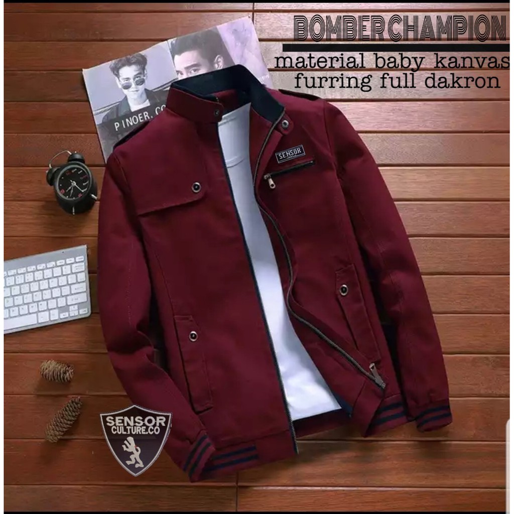 Jaket Bomber Pria Canvas Champion Original Sensor Premium