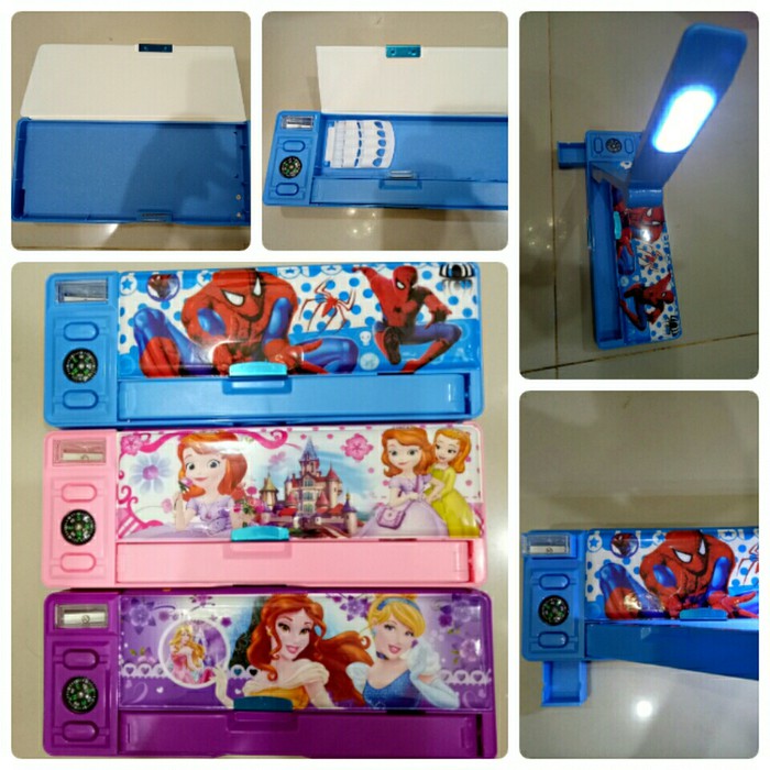 Kotak Tempat Pensil + Rautan + Lampu Belajar Gambar Kartun