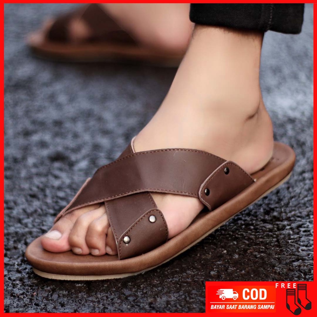 MOLK|Sandal Pria Kulit Asli Casual Kasual Santai Jalan Cowok Terbaru Sendal Pria Murah Footwear