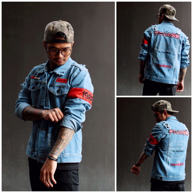 JAKET JEANS JAPANESE RIPPED JACKET LOD PRIA/JAKET JAPANESE RIPPED ORIGINAL LEGEND OF DENIM