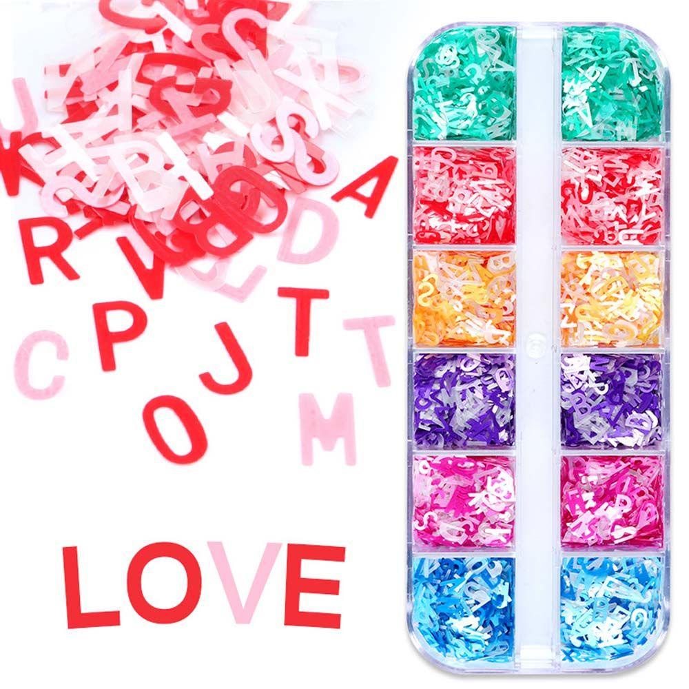 Mxbeauty 26huruf Kuku Payet DIY Pesona Manicure Nail Art Dekorasi Hiasan Kuku Set Shiny Mixed Letter Nail Flakes