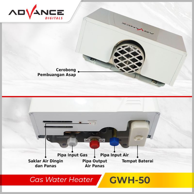 Advance Water Heater Gas 6 Liter GWH-50 (Tanpa LED Display)