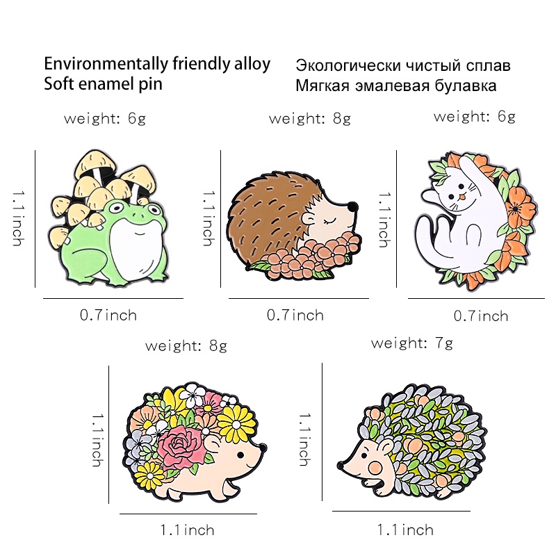 Bros Pin Desain Kartun Hewan Landak Bunga Untuk Aksesoris Pakaian