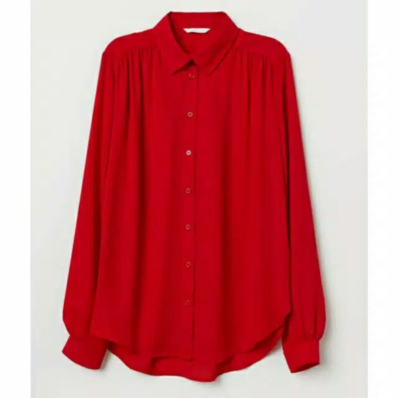 Kemeja Wanita Lengan Panjang H&M Merah Original Branded-Merah