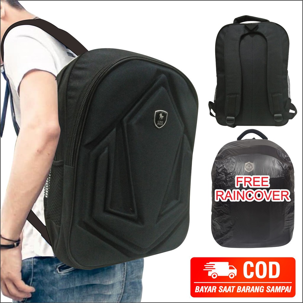 Tas Ransel Emboss Tas Laptop Punggung Pria wanita Tas Sekolah Free Raincover Slot Laptop - Unipolo - 8801