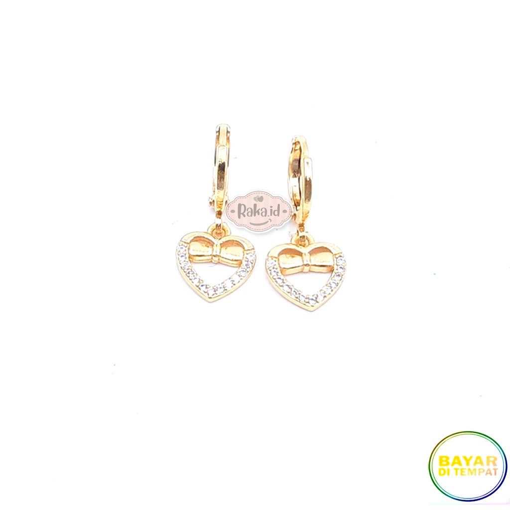 Anting Clip / Klip Bulat Motif Love Pita Mas Gold Perhiasan Aksesoris Wanita 715