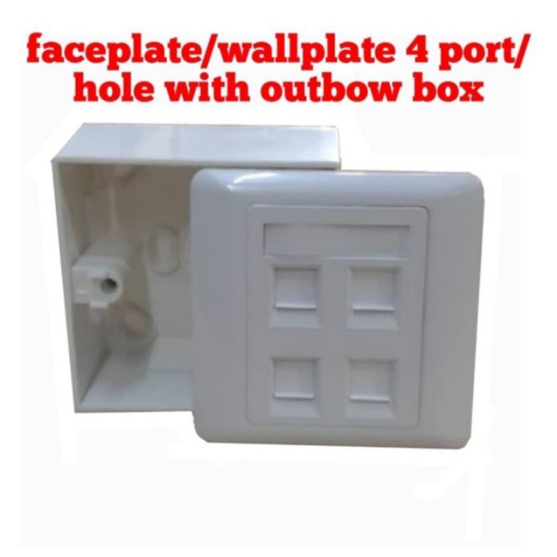 Face plate Wallplate 4 port Rj45 Cat5e +modular Rj45+OutBow Box