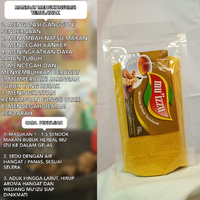 

SERBUK HERBAL INSTAN TEMULAWAK MU'IZZU, KEMASAN 150 gr SIAP SEDUH PENAMBAH NAFSU MAKAN