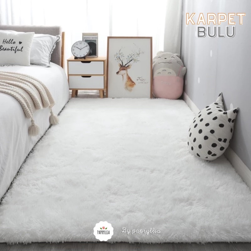 Krucils Store - Karpet Bulu Rasfur Karpet Lantai Kasur Bulu 200x150cm + Busa Tebal  ( Putih )