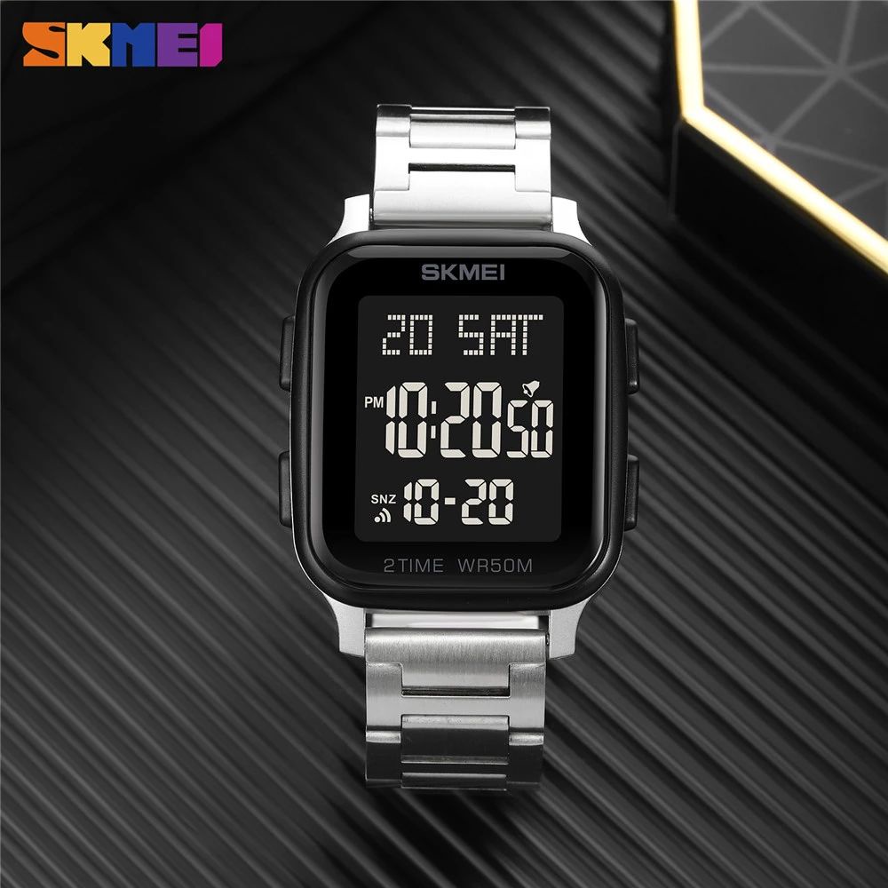 SKMEI 1859 Jam Tangan Pria Digital Chronograph Sport Watch Anti Air Tali Stainless Steel WATCHKITE WKOS