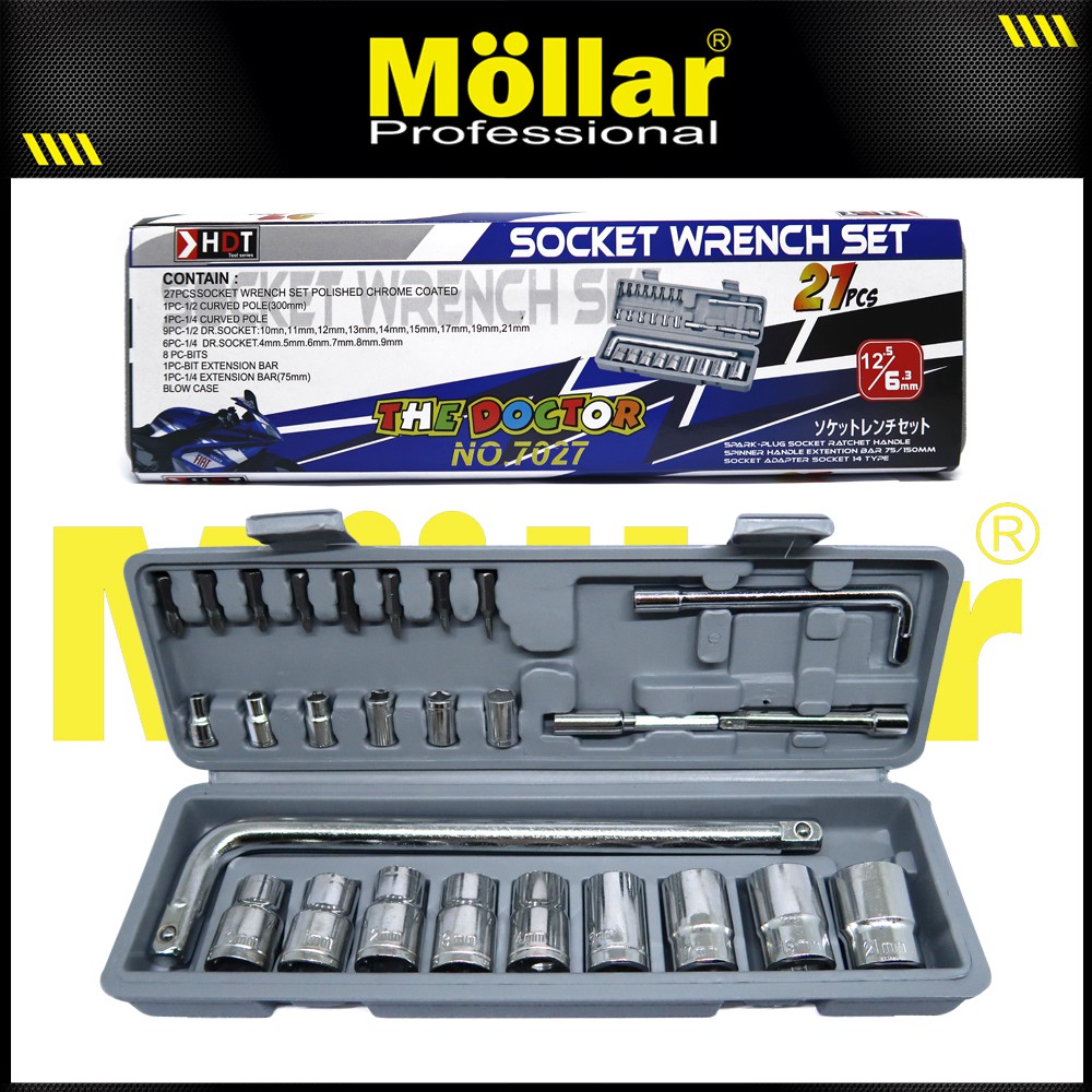 HDT Kunci Sok Set 27 Pcs 4-21 mm Kunci Shock 27pcs Motor Socket Wrench-1