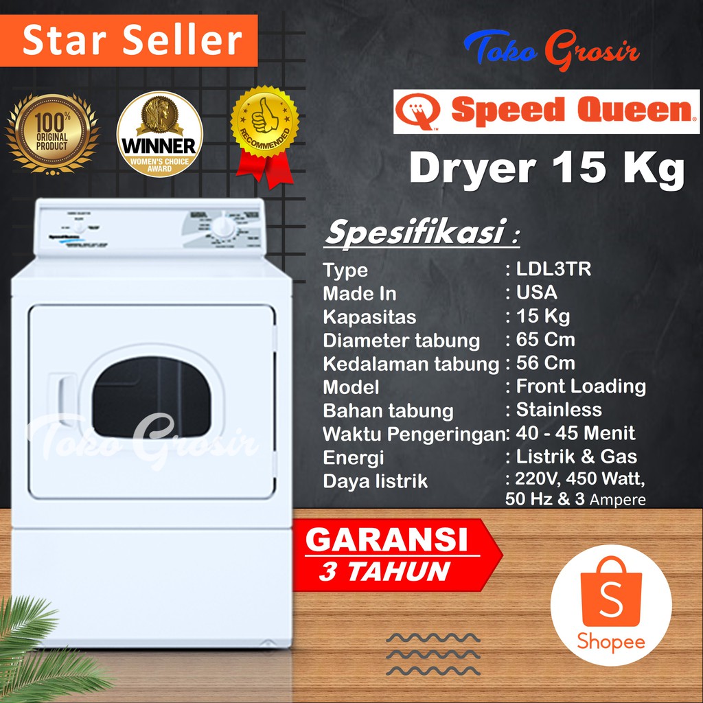 SPEEDQUEEN MESIN PENGERING LAUNDRY / DRYER GAS / MESIN PENGERING GAS SPEEDQUEEN LDL3TRWW301NW 10.5KG