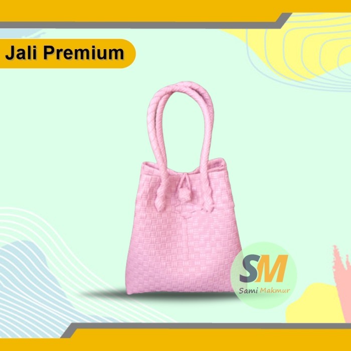 Terlaris Tas Anyaman Plastik JALI PREMIUM / Tas Tote Bag Belanja Jinjing Wanita - Merah Muda, Size S