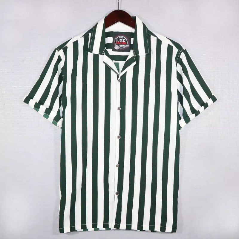 KEMEJA SALUR PRIA STRIPE LENGAN PENDEK COWOK 4559-SALUR HIJAU BESAR