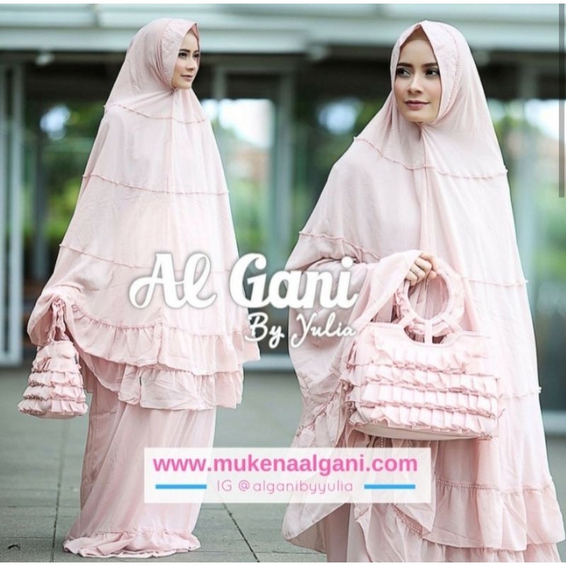 Mukena Al Gani by Yulia rufle warna peach