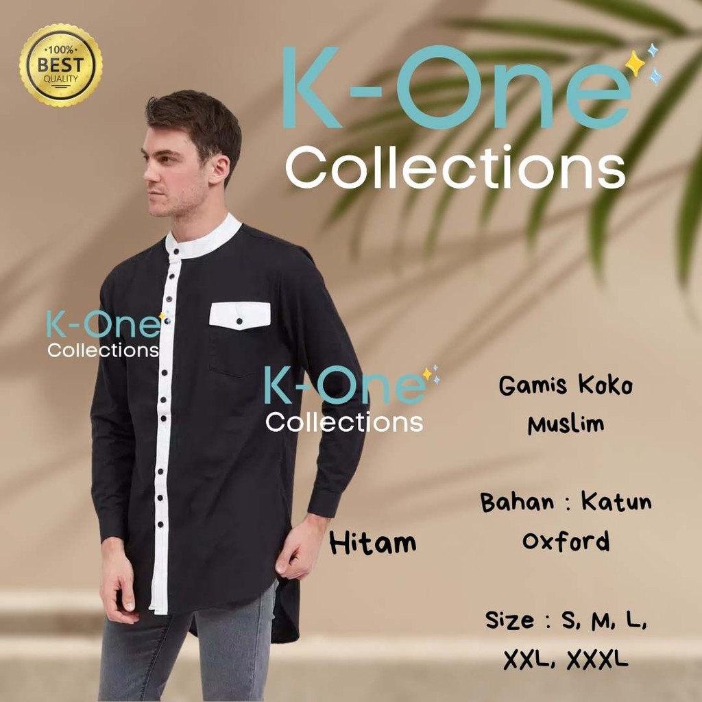 Gamis Koko Premium Pakistan Panjang Hitam list Putih - Gamis Pria Muslim Premium K-ONE COLLECTIONS