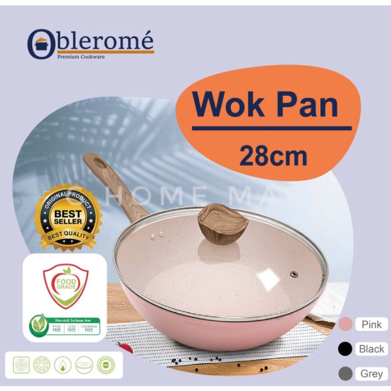 OBLEROME Deep fry pan motif marble 28 cm dengan tutup kaca