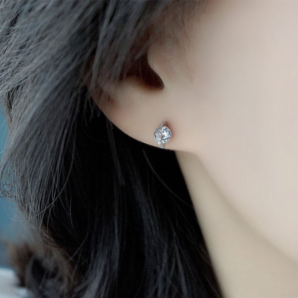Anting Stud Zircon Berlian Imitasi Bahan S925 Sterling Silver Lapis Emas Gaya Retro Punk Korea Untuk Wanita