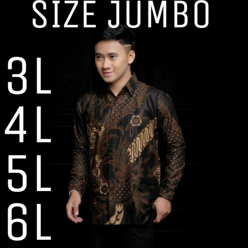 Batik Pria Jumbo - Batik Pria Lengan Panjang Jumbo- Kemeja Batik Jumbo Mahesa Hitam 3L 4L 5L 6L