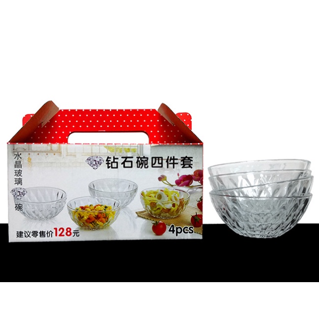 Set Mangkuk 2 in 1 Mangkuk Kaca 2pis Diamond Bowl Two Times Mangkok Mangkuk Glass Ware Sop Buah Salad Mie