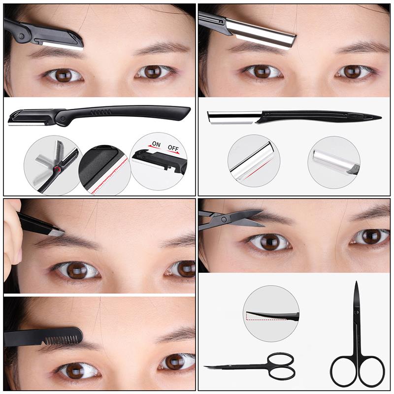 Sevich 6pcs Set Pinset Gunting Pemangkasan Alis Portabel Bahan Stainless Steel Warna Hitam Untuk Makeup 6pcs