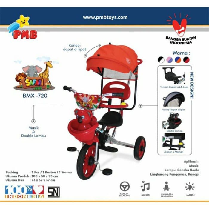 Sepeda Roda Tiga Anak BMX safari PMB 720 Nikel