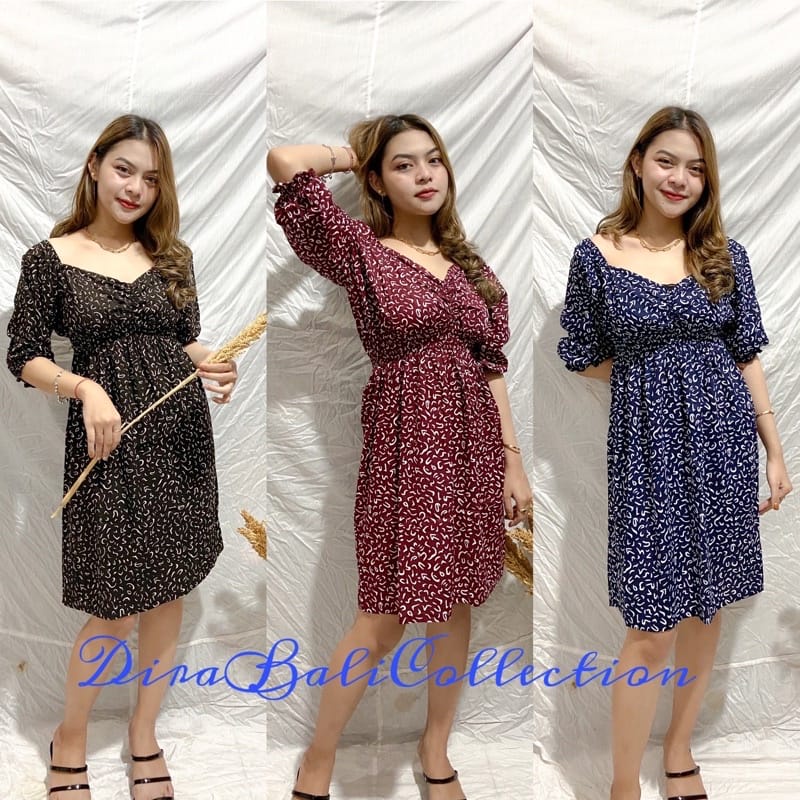 REALPICT - DRESS ZHARA LENGAN PANJANG MOTIF KREMI BALI Daster Bali Motif Terbaru Kekinian Viral  Dress Bali Kerut Dada